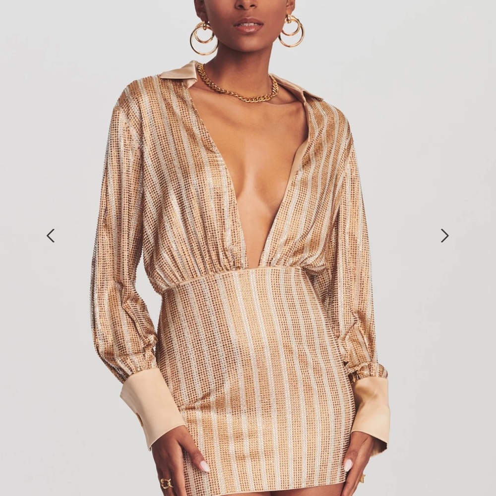 Retrofete Gold Metallic Striped Mini Dress